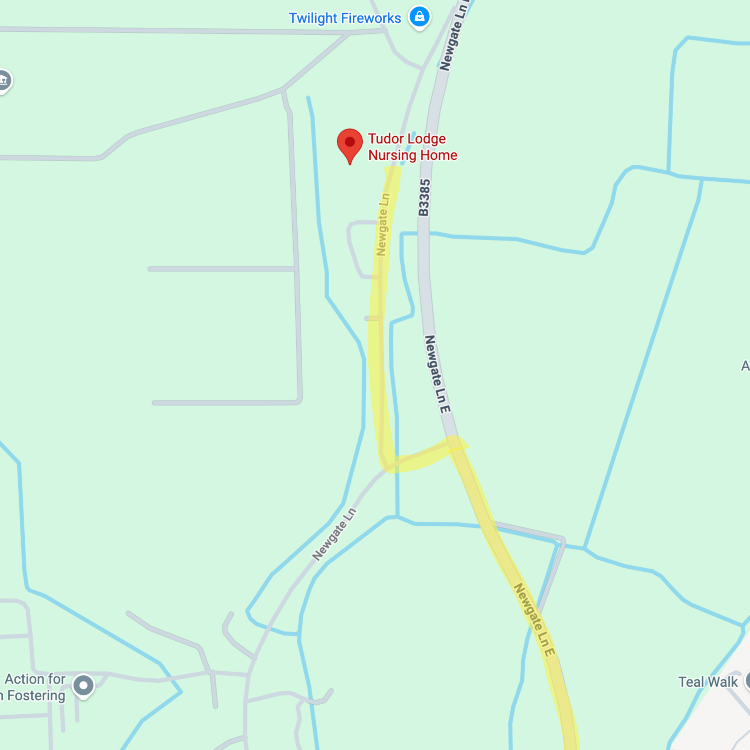 Map showing Tudor Lodge on Newgate Lane, Fareham