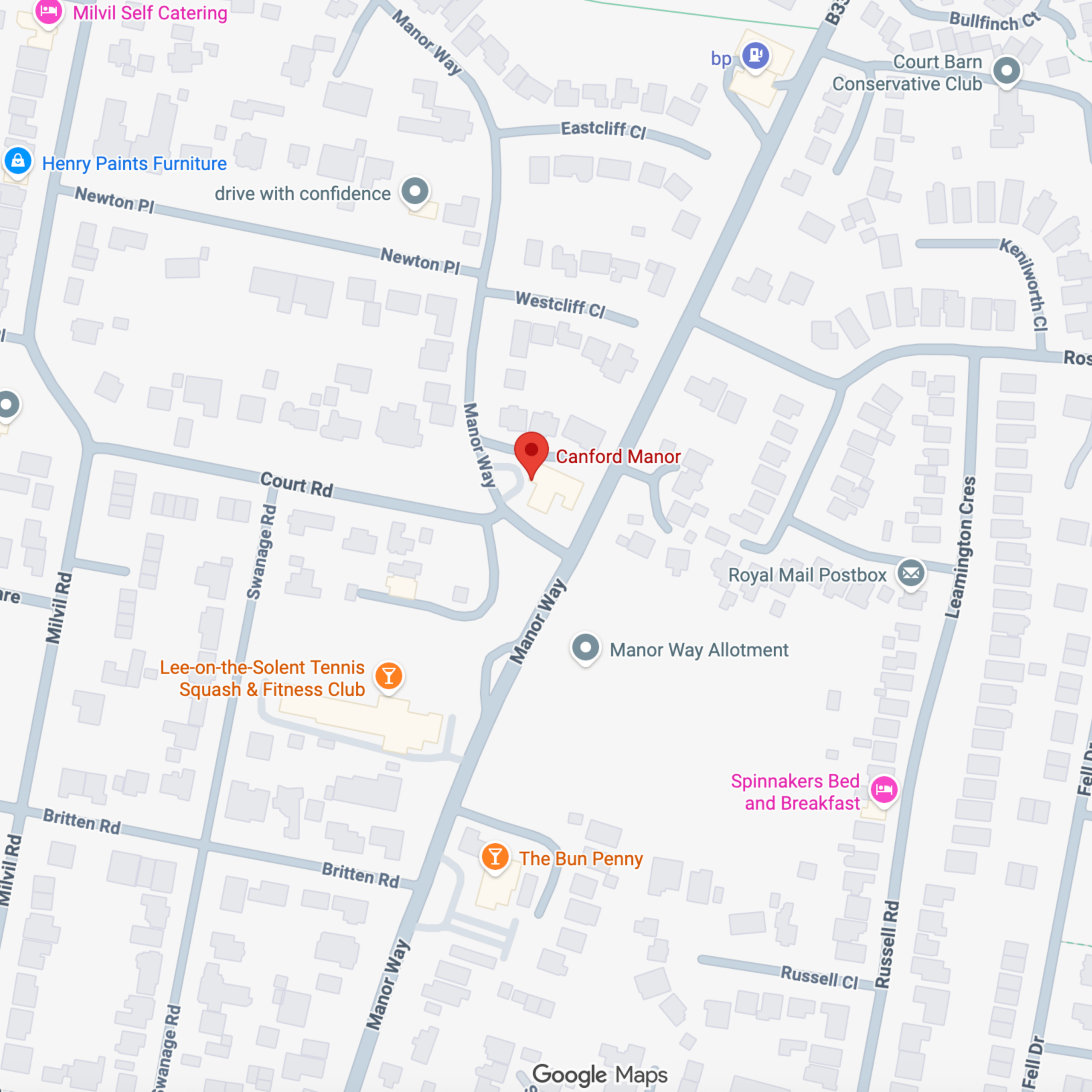 Map showing Canford Manor on Manor Way, Lee-on-the-Solent